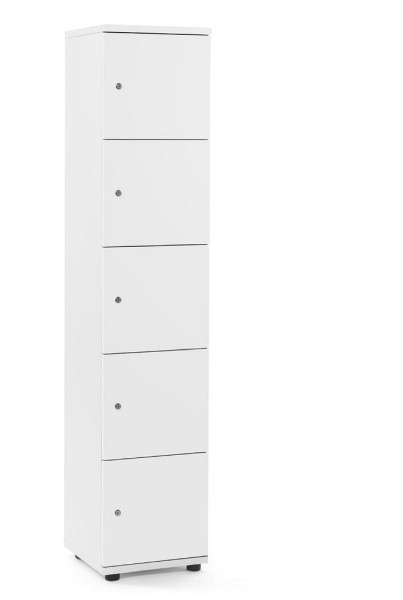Deskin Schließfachschrank OFFICE-LINE mit 5 Fächern, Korpus und Türen Dekor Weiß, H 1890 x B 400 x T 420 mm, Zylinderschlösser, 290009