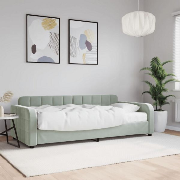 vidaXL Tagesbett mit Matratze Hellgrau 90x190 cm Samt, 3196918