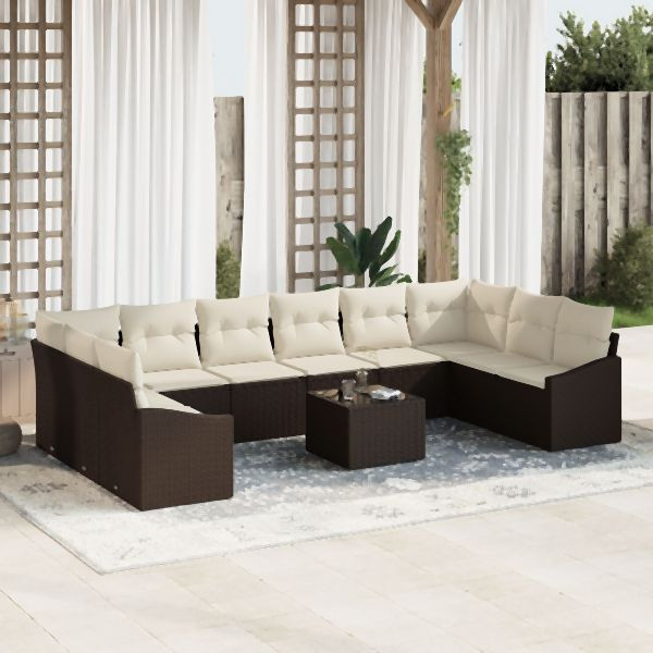 vidaXL Garten Sofa Set Set aus 11 Teilen Beige Poly Rattan Garten Sofa, 3355577
