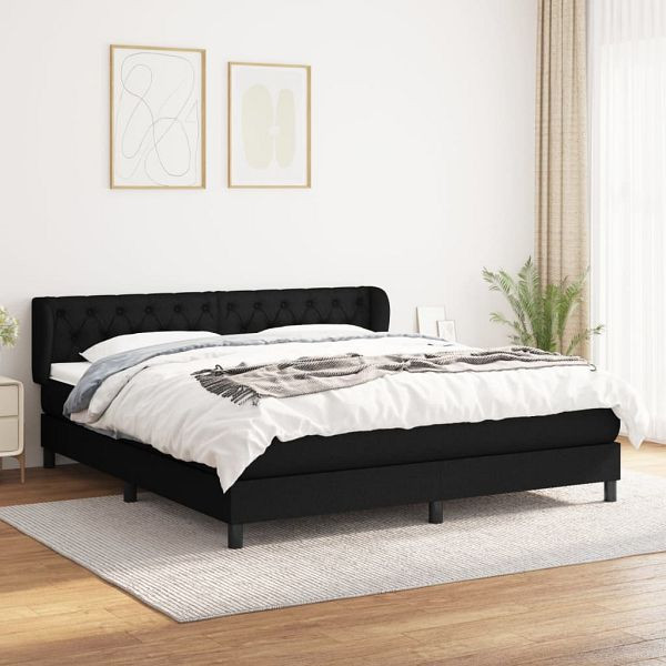 vidaXL Boxspringbett mit Matratze Schwarz 160x200 cm Stoff, 3126495