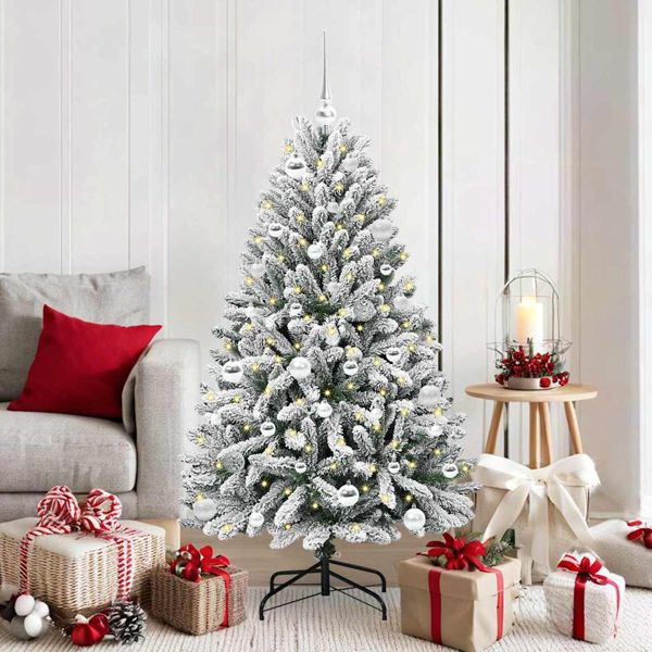 vidaXL Künstlicher Weihnachtsbaum Grün und Weiß 150 cm PVC und Metall, 3395744