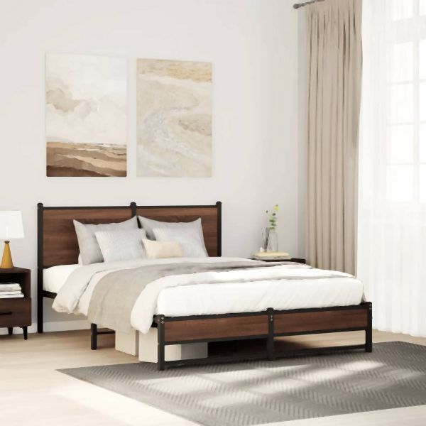 vidaXL Metallbett ohne Matratze Braun Eichen-Optik 140x190 cm, 4007940