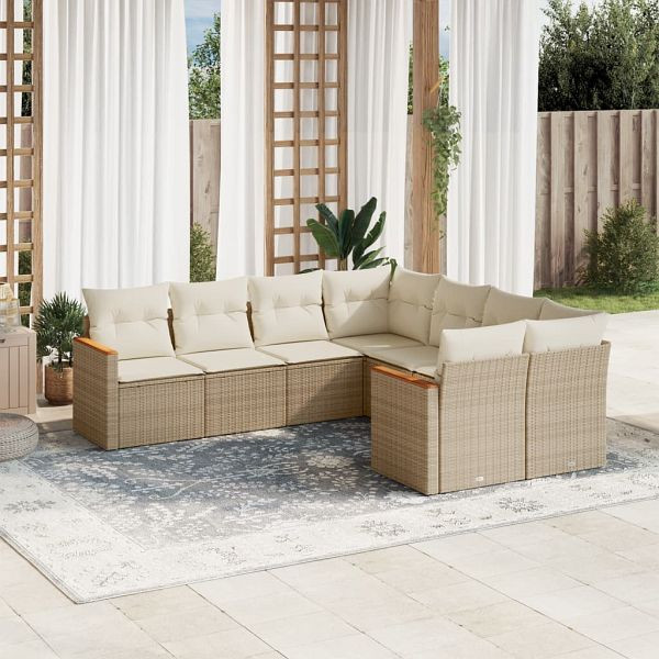 vidaXL 8-teilig Garten-Sofagarnitur mit Kissen Beige Poly Rattan, 3226555