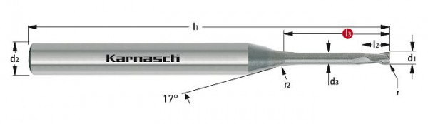 Karnasch VHM-Micro Schaftfräser HSC/HPC d=4,0/r0,30/L3= 25,0 mm poliert, 306212040003025