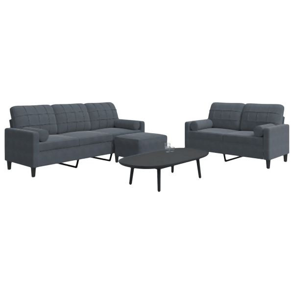 vidaXL 3-tlg. Sofagarnitur mit Kissen Dunkelgrau Samt, 3278402
