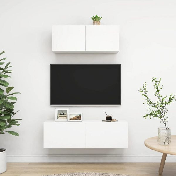 vidaXL 2-teilig TV-Schrank-Set Weiß Holzwerkstoff, 3078702