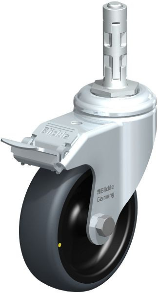 Blickle LKRA-TPA 101G-11-FI-ELS-E11 Apparate-Lenkrolle mit Expander & Feststeller, Thermoplastisches Gummi-Elastomer, Grau, 750705