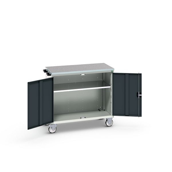 bott verso mobiler Schubladenschrank, mit 2 Türen, Fachboden und Linoleum-Top, BxTxH: 1050 x 600 x 980 mm, Lichtgrau / Anthrazitgrau, 16927062.19