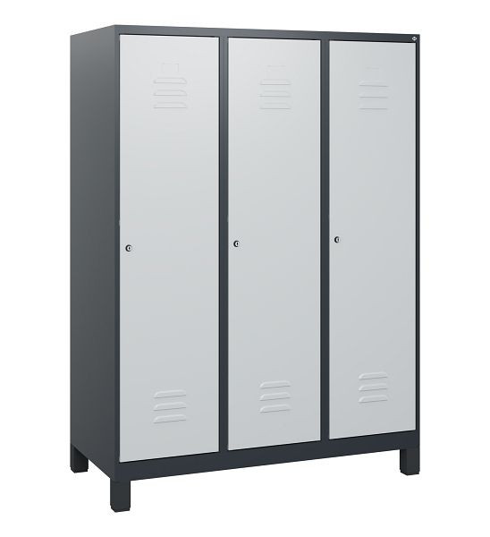 C+P Umkleidespind Classic PLUS, Füße, 3 Abteile, 1630x1200x500mm, 7016/7035, Zylinderschlösser, 0800105-32 S10028