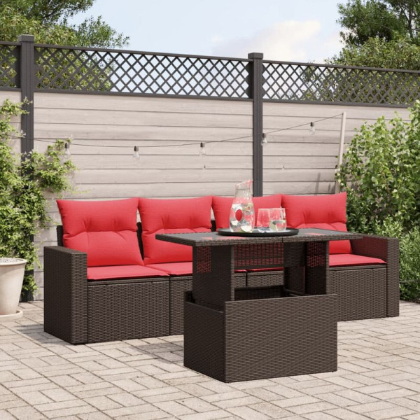 vidaXL 5-teiliges Gartensofa-Set mit Kissen, braun, Polyrattan, 3267104