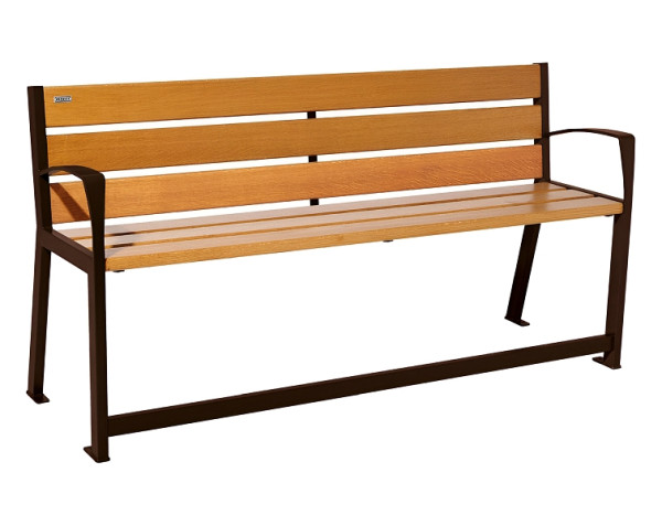 Procity Sitzbank Silaos Für Senioren 6 Holzlatten, Mit Armlehne, Holz & Stahl, 1800 mm, helle Eiche/RAL 8017, 209622.8017.CHEC