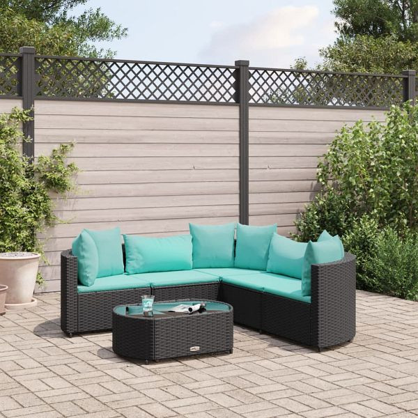 vidaXL 6-teilig Garten-Sofagarnitur mit Kissen Schwarz Poly Rattan, 3308396