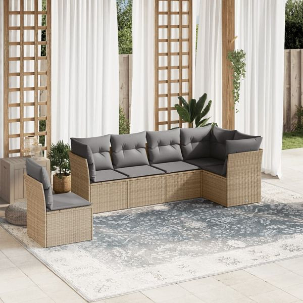 vidaXL 6-teilig Garten-Sofagarnitur mit Kissen Beige Poly Rattan, 3249538