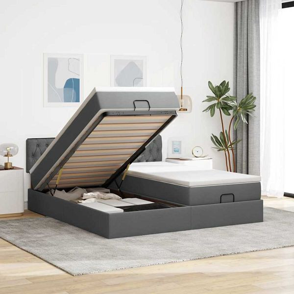 vidaXL Ottoman-Bett mit Matratzen Dunkelgrau 160x200 cm Stoff, 3312009