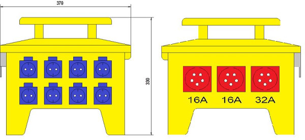 Elektra Tailfingen Steckdosenverteiler im Kunststoffgehäuse 44kVA mit CEE Stecker 63A, RCD Typ B, 3 CEE 16-32A und 8 Steckdosen, SVK 63N/A/821-G, 183307