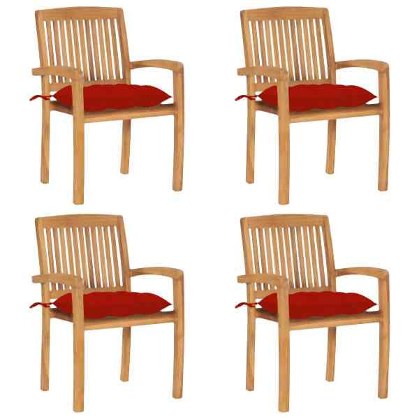 vidaXL Stapelbare Gartenstühle mit Kissen 4 Stück Massivholz Teak, 3073261