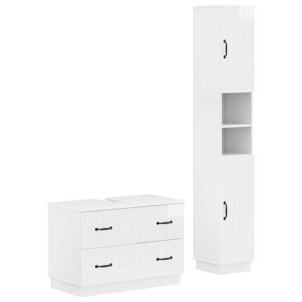 vidaXL 2-teiliges Badezimmer Schrank Set HOORN Hochglanz Weiß, 3417553