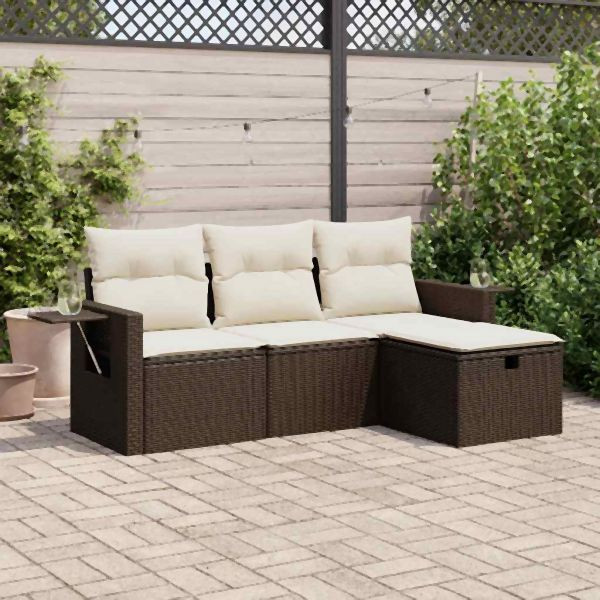 vidaXL 4-tlg. Garten-Sofagarnitur mit Kissen Braun Poly Rattan, 3325459