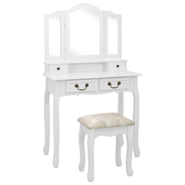vidaXL Schminktisch-Set mit Hocker Weiß 80x69x141cm Paulowniaholz, 289318