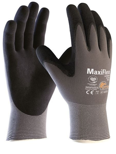 ATG MaxiFlex Ultimate Nylon-Strickhandschuhe (34-874V), Automatenverpackung, Farbe: grau/schwarz, Größe: 6, VE: 1 Paar, 2740-6