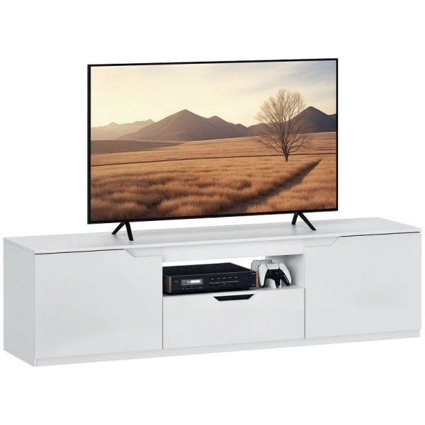 HOMCOM TV-Lowboard, Hochglanz, 3 Fächer, Schublade, 160 x 38 x 43 cm, Weiß, 83B-216V90WT