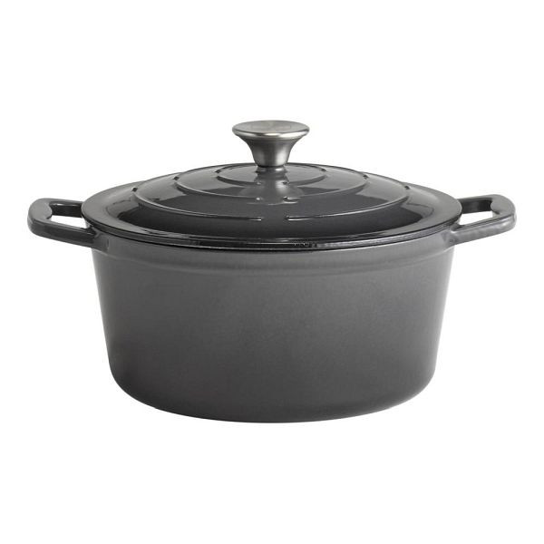 APS Kochtopf mit Deckel "5 STARS", Schmortopf Gusseisen, induktionsgeeignet, ofenfest, inkl. Deckelhalter, Ø 25 cm, 4 Liter, anthrazit, 88303