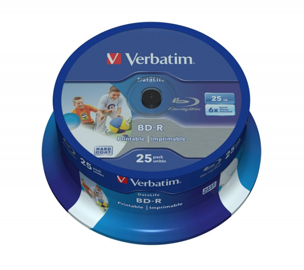 Verbatim Blu-Ray BD-R SL Datalife HTL 25GB 6x 25er Spindel bedruckbar, 43811