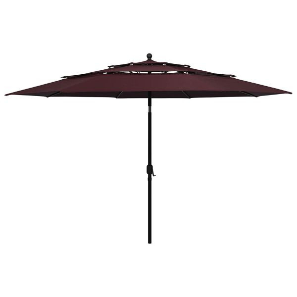 vidaXL Sonnenschirm mit Aluminium-Mast 3-lagig Bordeauxrot 3,5 m, 313880