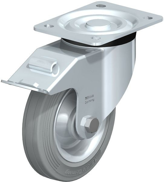 Blickle L-RD 162R-FI-VLI Stahlblech-Lenkrolle, mittelschwere Ausführung, mit Anschraubplatte & Feststeller, Zweikomponenten-Vollgummi, Grau, 94961