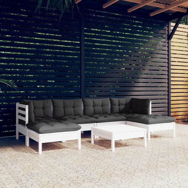 vidaXL 7-tlg. Garten-Lounge-Set mit Kissen Weiß Kiefernholz, 3097086