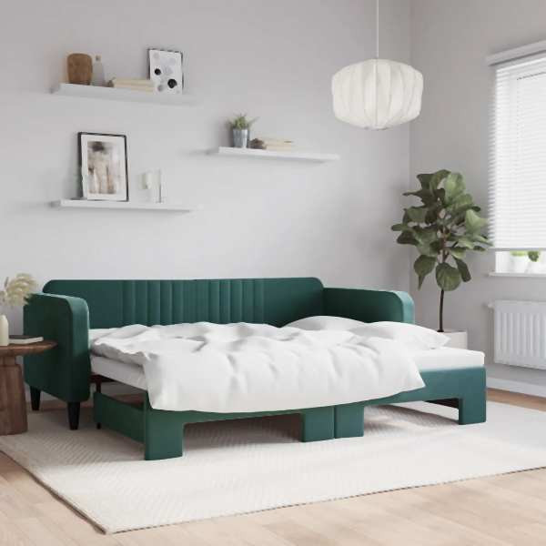 vidaXL Tagesbett Ausziehbar Dunkelgrün 90x200 cm Samt, 3197065
