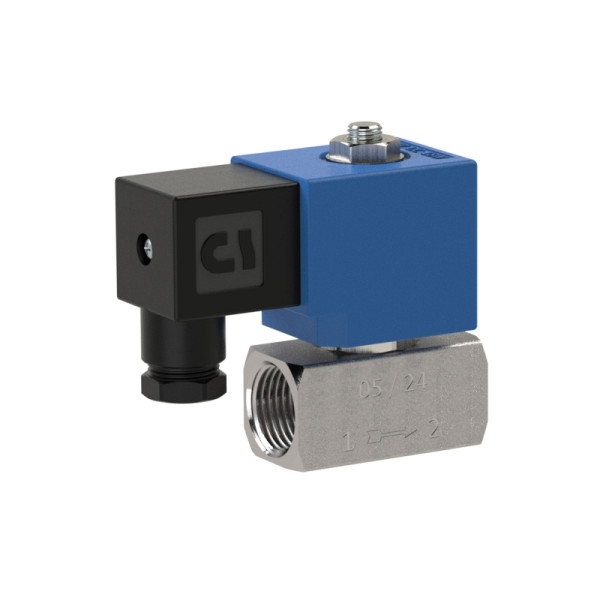 Riegler 2/2-Wege-Magnetventil, ES, NC, direktgesteuert, 24 V DC, G 1/4, PN 0-50 bar, PTFE, 148609