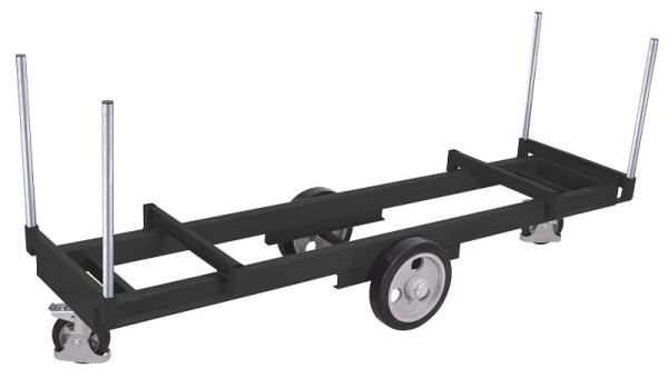 VARIOfit Langmaterialwagen mit 4 Rungen, Ladefläche: 2.500 x 615 mm, RAL 7016 anthrazitgrau, Radsatz:Bereifung aus Schwerlast-Elastikvollgummi, sw-2500/AG