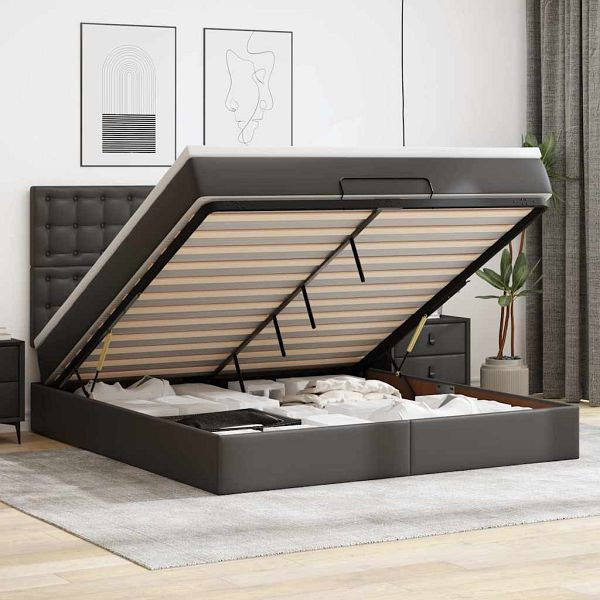 vidaXL Ottoman-Bett mit Matratze & LEDs Schwarz 160x200 cm Kunstleder, 3313860