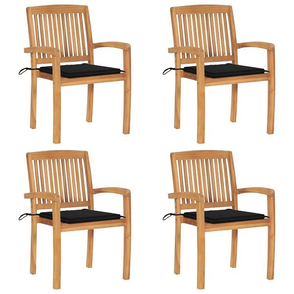 vidaXL Stapelbare Gartenstühle mit Kissen 4 Stück Massivholz Teak, 3073217