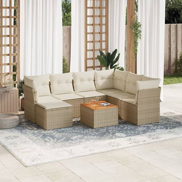 vidaXL 8-teilig Garten-Sofagarnitur mit Kissen Beige Poly Rattan, 3223762