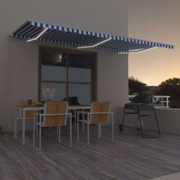 vidaXL Markise Manuell Einziehbar mit LED 600x350 cm Blau und Weiß, 3069041
