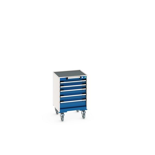 bott cubio Schubladenschrank mobil bestückt, mit 5 Schubladen, BxTxH: 525x525x785mm, RAL 7035/5010, Enzianblau, 40402011.11V