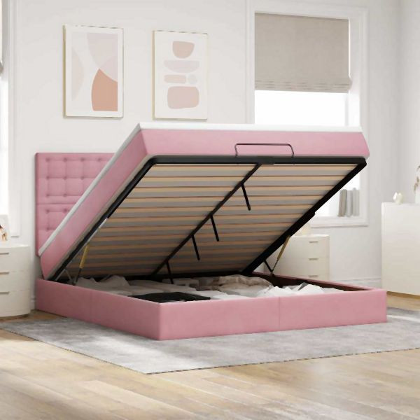 vidaXL Ottoman-Bett mit Matratzen Rosa 160x200 cm Samt, 3313630