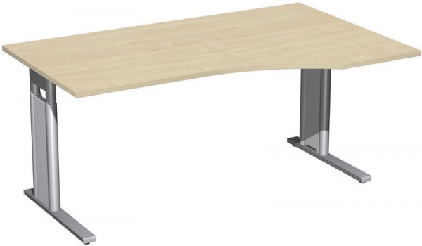 geramöbel PC-Schreibtisch rechts höhenverstellbar, C Fuß Blende optional, 1600x1000x680-820, Ahorn/Silber, N-647311-AS