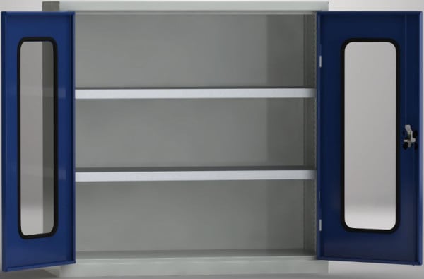 KLW Universalschrank, 1000x1000x430mm, abschließbare Flügeltüren, Acrylglas-Sichtfenster, 2 verstellbare Fachböden (80 kg) verzinkt, 7FN-NF1000FD-0204XRB