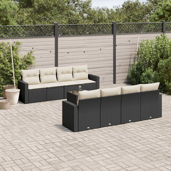 vidaXL 9-teilig Garten-Sofagarnitur mit Kissen Schwarz Poly Rattan, 3218736