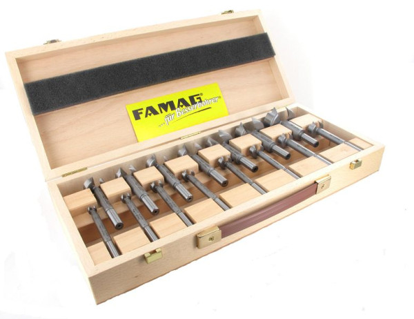 Famag Forstnerbohrer WS, 16-teiliger Satz im Holzkasten Ø 1/4, 3/8, 1/2, 5/8, 3/4, 7/8, 1, 1 1/8, 1 1/4, 1 3/8, 1 1/2, 1 5/8, 1 3/4, 1 7/8, 2, 2 1/8", 1630.616.00