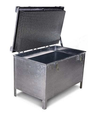 DENIOS Lithium-Ionen-Akku-Lagerbehälter, 521 l, Stahl verzinkt, Füllung PyroBubbles, 272949