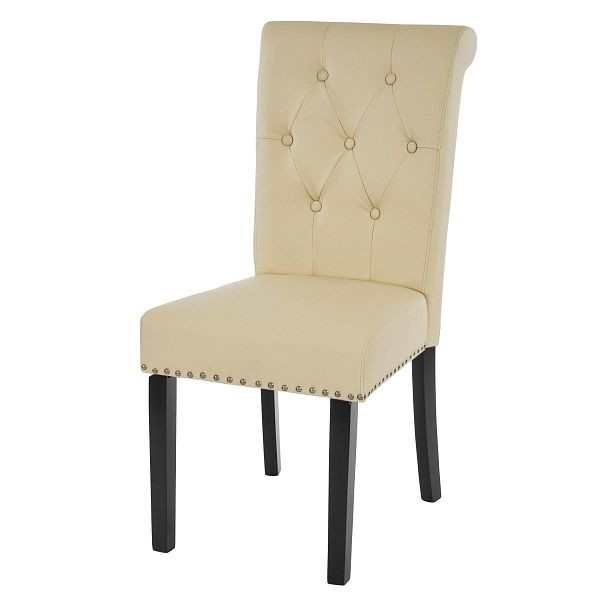 Mendler 2er-Set Esszimmerstuhl Chesterfield II, Stuhl Küchenstuhl, Nieten, Kunstleder, creme, dunkle Beine, 38299