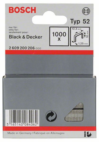 Bosch Flachdrahtklammer Typ 52, 12,3 x 1,25 x 10 mm, 1000er-Pack, 2609200206