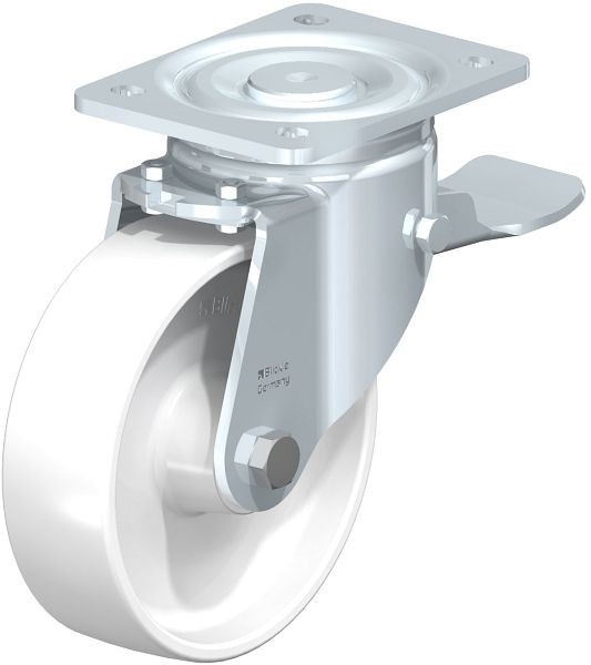Blickle LH-PO 160G-ST Stahlblech-Lenkrolle, Schwerlast-Ausführung, mit Anschraubplatte & Feststeller, Polyamid, Weiß, 750024