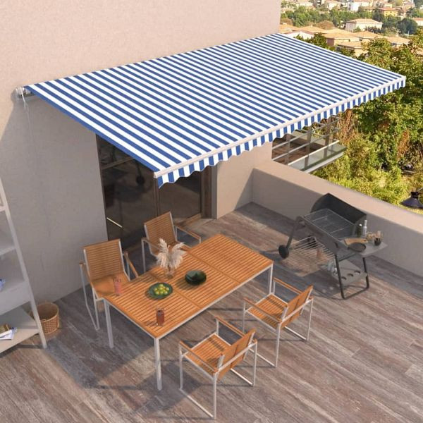 vidaXL Markise Automatisch Einziehbar 600x350 cm Blau und Weiß, 3069046
