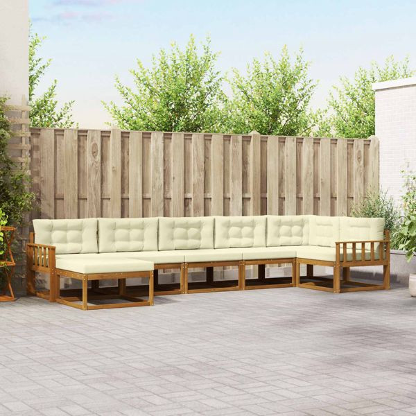 vidaXL Outdoor-Sofagarnitur mit Kissen 7-teilig Natur und Creme, 3367888