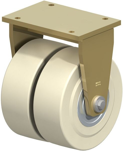Blickle BSD-GSPO 302K Stahlgeschweißte Schwerlast-Doppel-Bockrolle, schwere Drehkranz-Ausführung, Gusspolyamid, Weiß, 447649